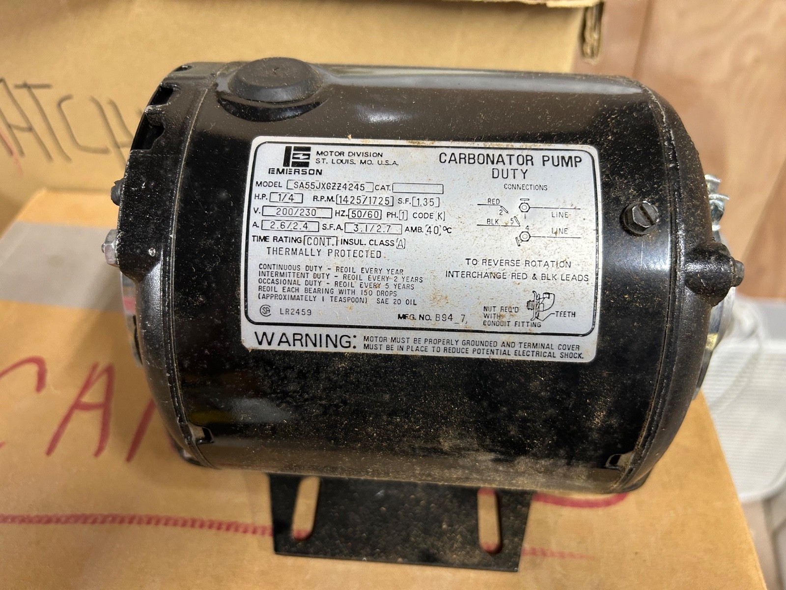 Carbonator Pump Emerson NOS 230V 60hz 1/4HP 1725 RPM