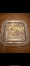 Vintage Federal Glass refrigerator dish lid embossed vegetable motif, asparagus