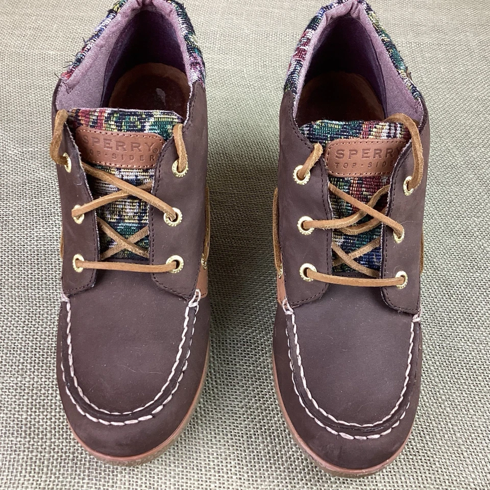 SPERRY Marrón Gamuza Cuero Con cordones Puntada Botín Tacón de Cuña Zapatos Floral Acct 9M Foto 4 de 4