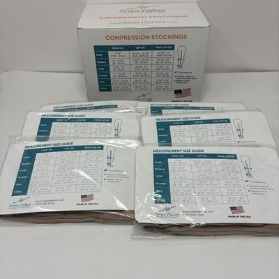 Ames Walker Compression Socks 20-30 mmHg Knee High Closed Toe 6 Pack Small Beige