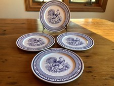 The Haldon Group Rooster Toile Blue Salad Plate 8.5" 1992 Set Of 4