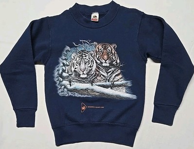 Vintage 90s Crew Neck Sweatshirt Youth  Size 10-12 Habitat Tiger Nature USA Made