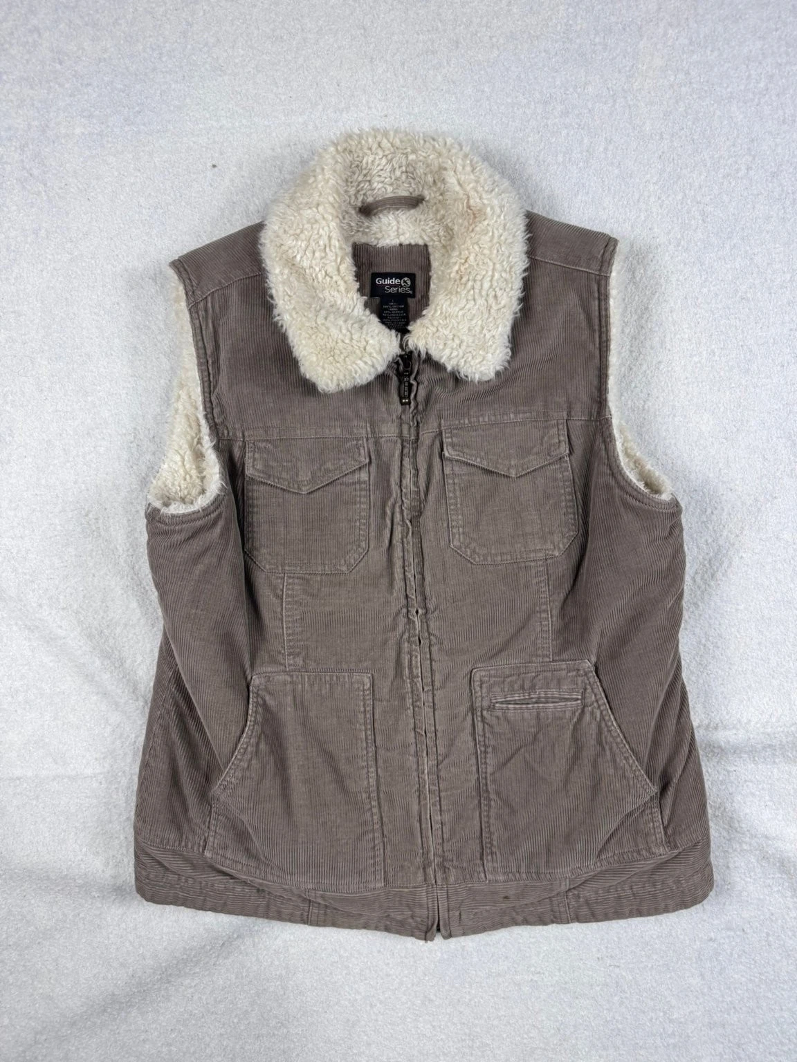 Gander Mountian Guide Series Men's Vest Large Brown Corduroy Sherpa Lined Warm