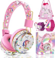 QearFun Unicorn Headphones for Girls Kids School, Bluetooth Pink