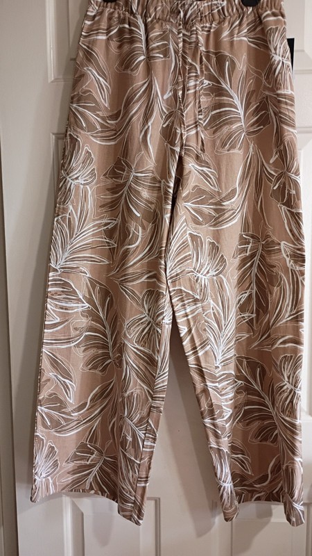 Nine West Jeans Floral Linen-Viscose Elastic Waist Ankle Pants 28" Inseam M