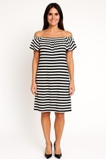 Kate Spade Dress Womens Medium Black White Striped Off Shoulder Ruffle Casual