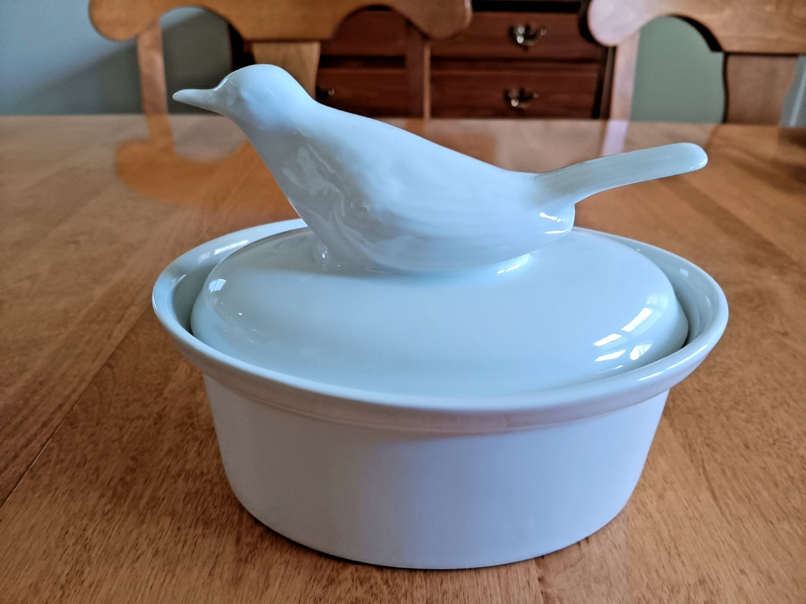 Vintage Apilco Classic Whitewear Bird-lidded Covered Oval #3 Casserole Porcelain