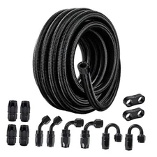  4AN Fuel Line Kit, 4AN Nylon Braided Fuel Line Hose Fitting Kit 4AN 20FT Black