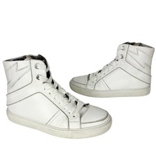 Zadig  Voltaire High Top Flash Sneaker White Lightning Lace Up Leather Size 36