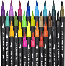 Dual Brush Marker Pens,24 Colored Markers,Fine Point and Brush Tip for Adult ...
