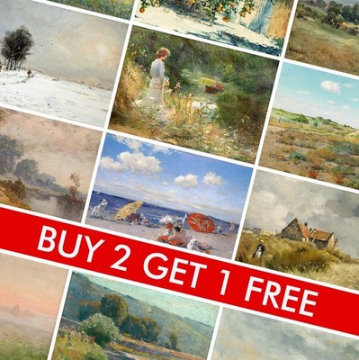 Vintage LANDSCHAFT Kunst Poster Antik Drucke Rustikal Ölgemälde A4 A3 A2