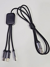3-in-1 USB Charging Cable Hub Braided  USB-C 8-Pin Micro-USB  Overstock Black