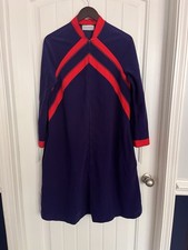 VTG Vassarette Velour Long Robe Zip Dress House Coat Med Blue Red Mrs. Roper 202