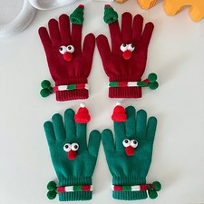 1 Pair Xmas Windproof Winter Gloves Touch Screen Warm Acrylic Eye Hat Pattern