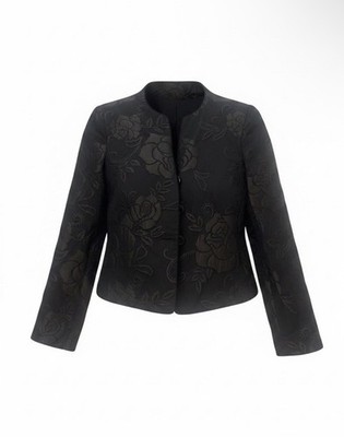 Armani Collezioni Women s 4 Black Floral Button Lined Short Jacket Nylon