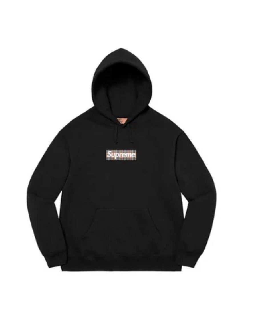 SS22 SUPREME X BURBERRY BOX LOGO HOODED SWEATSHIRT HOODIE BLACK