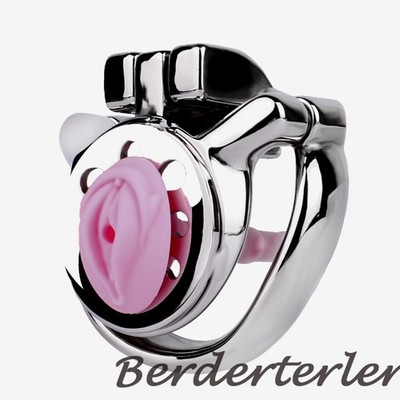 Metal Flat Chastity Cage Skeleton Smooth Cage with Pussy Tube Chastity Device