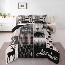 Buffalo Patchwork Twin Size Bedding Set, Hunting Bear Deer Comforter Set For ...