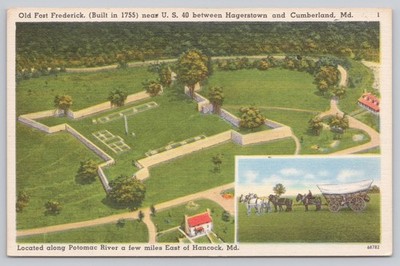 Vintage Old Fort Frederick Maryland Linen Postcard by John Myerly Co.