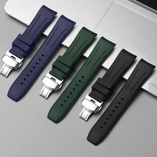 Curved End FKM Fluorine Rubber Watch Band Strap Universal 18-24mm Replacement