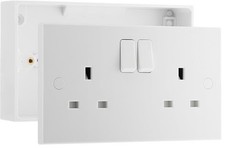  Electrical Double Switched Power Plug Wall Socket and 32mm Surface Mounted Back