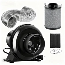 Air Filtration Kit 4"Inline Duct Ventilation Fan 195CFM Carbon Filter 8Ft Ductin