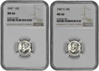 1947 P + S 10C Silver Roosevelt Dime NGC Graded MS 66 Two Coin Lot