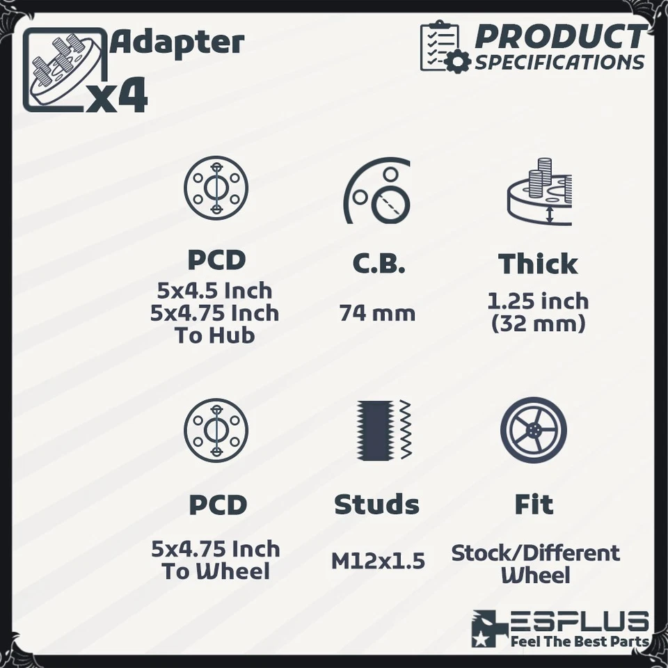 4x Adaptador de conversión de rueda diferente de 1,25" 5x4,5" a 5x4,75" Kia/Oldsmobile Foto 3 de 4