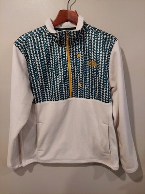 The North Face Cream Fleece W/ Green Yellow Detail 1/2 Zip Men s Sz Large