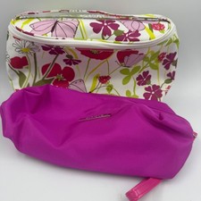 Clinique Makeup Bag Set of 2 Women OS Magenta Floral Butterfly Travel Cosmetic