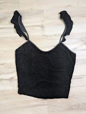 Victoria Secret Black Faux Velvet Ruffle Sleeve Sleep Cami