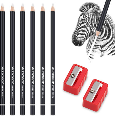 Professional Eraser Pencil Set, 6Pc Eraser Pencils and 2Pc Sharpener, Erasing Sm