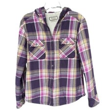 Boston Traders Womens Sherpa Lined Flannel Hoodie Jacket Size M Plaid Retro