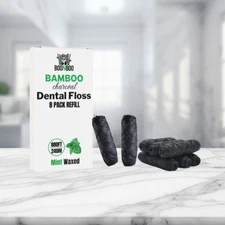 BOONBOO Dental Floss Refill, Bamboo Charcoal Woven Thread, 8 Heads , Mint