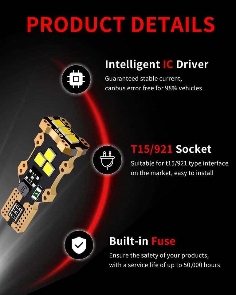 Tercera luz de freno LED T15 912 921 maletero carga sin errores para GMC Sierra 1500 2020 Foto 4 de 4