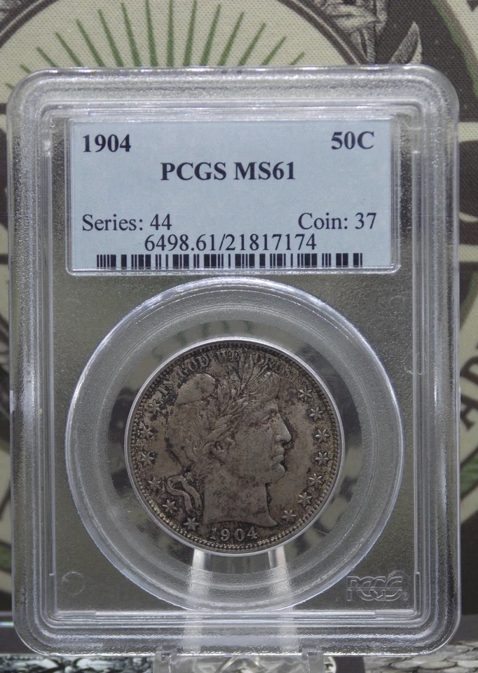1904 "P" Barber SILVER Half Dollar 50c PCGS MS61 #174 Unc Uncirculated ECC&C Inc - Image 3 of 4
