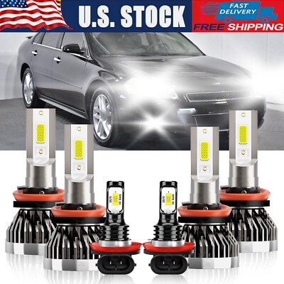 For Chevrolet Impala 2006-2013 6x LED Headlight+Fog Light Bulbs Combo Kit 6000K