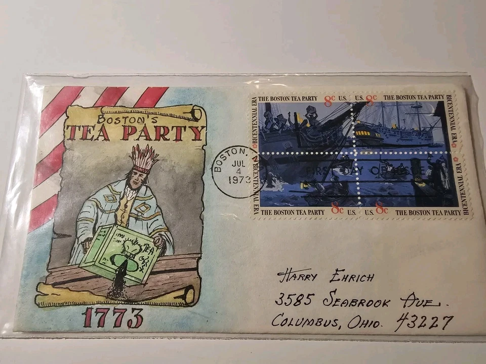 USPS HERMAN MAUL  FDC  SC # 1480-83 HAND PAINTED TEA PARTY STAMP - Image 2 of 4