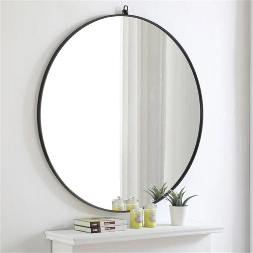 Elegant Decor Rowan 48" Round Metal Frame Hooked Mirror in Black - Picture 6 of 11