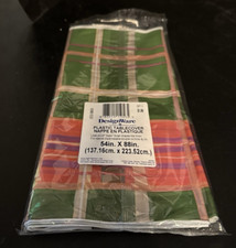 VTG DESIGNWARE PLASTIC TABLECLOTH 54 x 88 GREEN/RED PLAID, Made in USA
