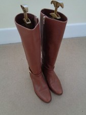 COACH 'CAROLINE' BROWN CALFSKIN LEATHER KNEE HIGH BOOTS WITH BUCKLE DETAIL - 5