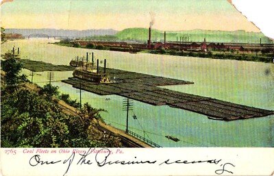 Vintage Unposted Postcard COAL FLEETS on OHIO RIVER Pittsburg PA