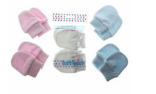 4 Pair Baby Scratch Mittens Mitts Pink Blue White Newborn 100 Cotton Soft Touch