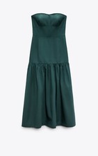 RRP$119ZARA 100% COTTON STRAPLESS TOPSTITCHED MIDI DRESS NEW WITH TAG SIZE LARGE