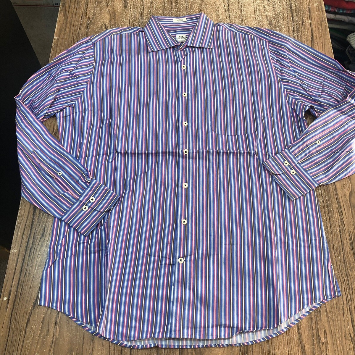 みんと Peter Millar Mens Premium LS Striped Button Front Shirt Size L