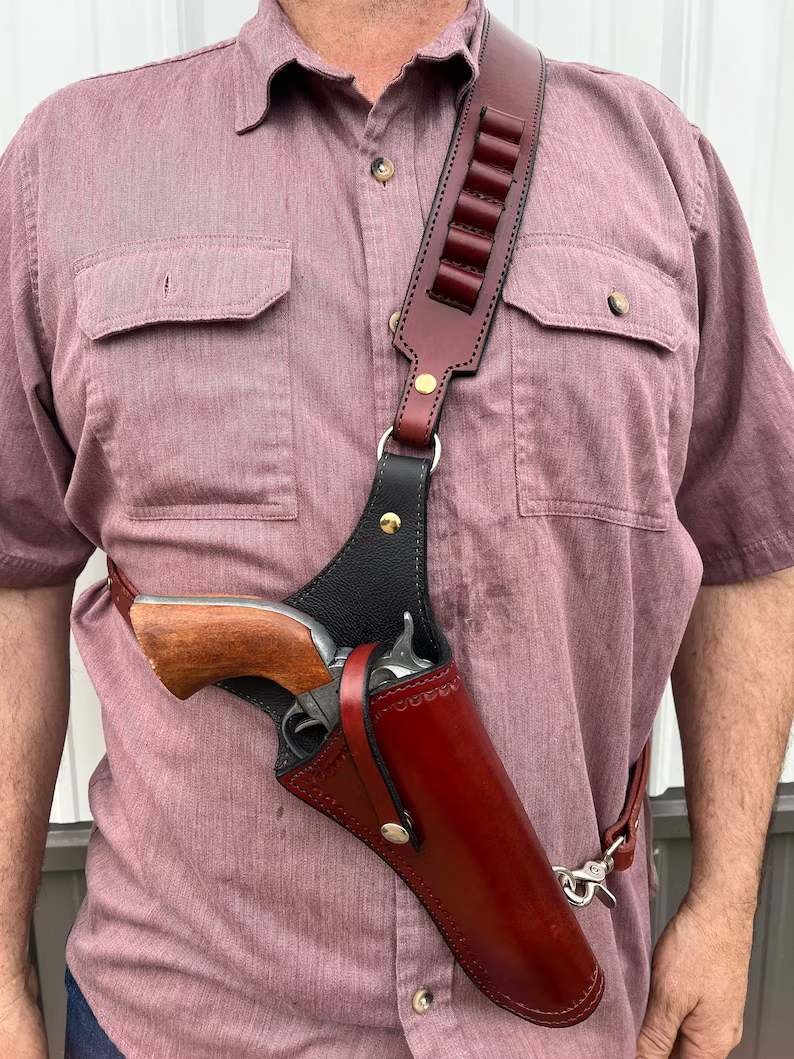 SINGLE WESTERN LEATHER REVOLVER CHEST HOLSTER, FOR .22 /44/45/.38/356