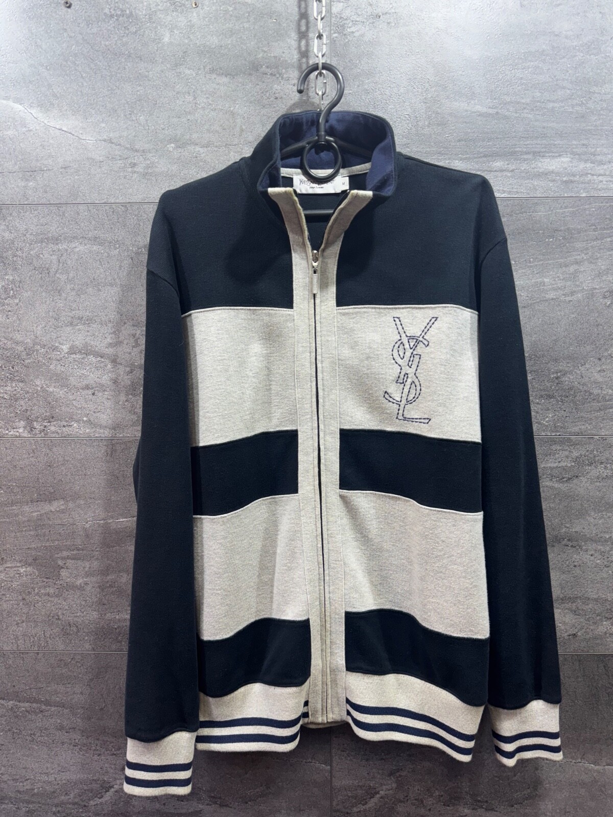 Maglione Vintage Yves Saint Laurent YSL Zip Logo Grande Uomo Taglia M