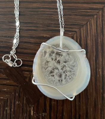 40mm Round Cloudy Quartz Lace 16  Sterling Silver Necklace