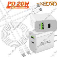 For iPhone 14 13 12 11 Pro XR PD Fast Charger Cord 20W USB-C Power Adapter Block
