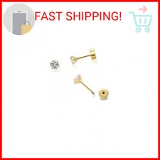 3mm Tiny CZ Screw on Flat Back Stud Earrings,14K Gold Flat Back Cubic Zirconia E
